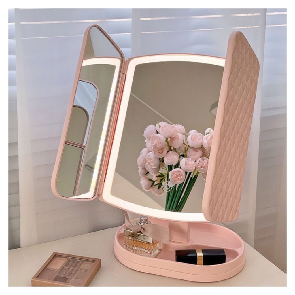 Gương để bàn trang điểm đèn led 3 chế độ ánh sáng, Có thể sạc lại, không gian điều chỉnh 270 độ, tặng kèm dây cap sạc