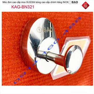 Móc đơn Inox Bảo KAG-BN321, móc treo đồ nhà tắm SUS304 đế oval thiết kế đẹp sang trọng gọn gàng