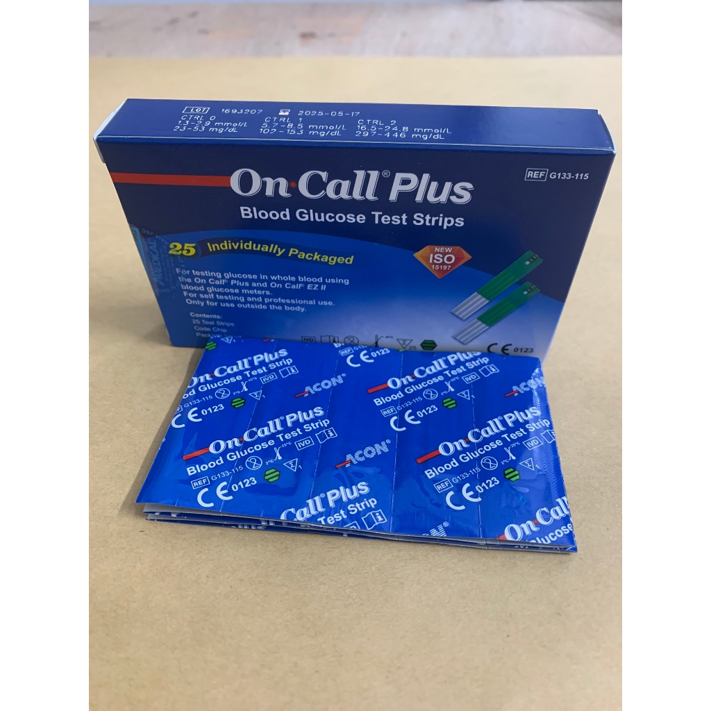 Que thử đường huyết Acon On call Plus chính hãng USA dành cho các máy Oncallplus và On call EZII (Hộp 25 que mẫu mới))