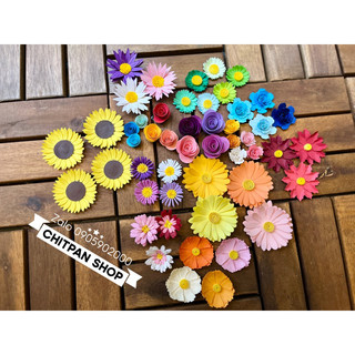 Combo hoa giấy handmade mix đủ mẫu hoa làm đồ trang trí