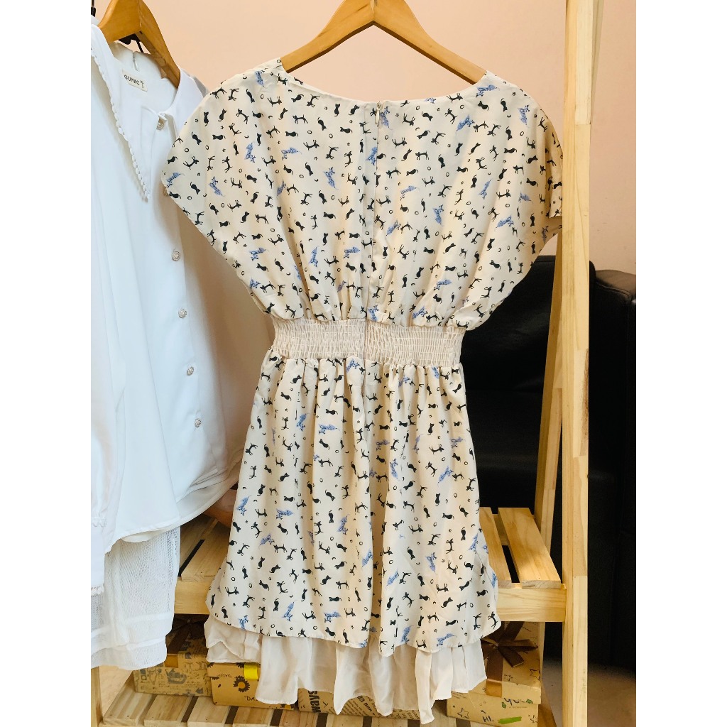 Đầm voan họa tiết mèo No Brand