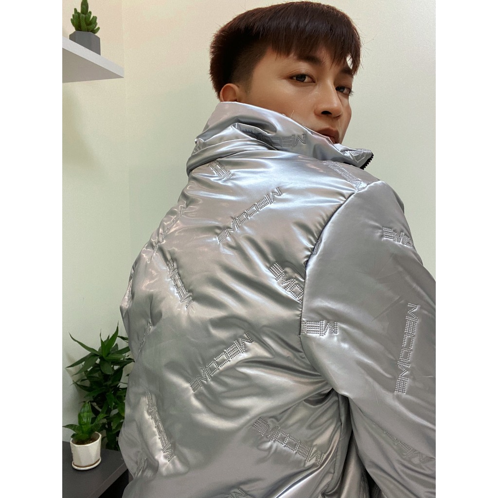 Áo Phao Bạc Nam Chần Bông Dáng Ngắn, Áo Phao Bóng Dập Chữ, Mũ Tháo Rời Fox Luxury