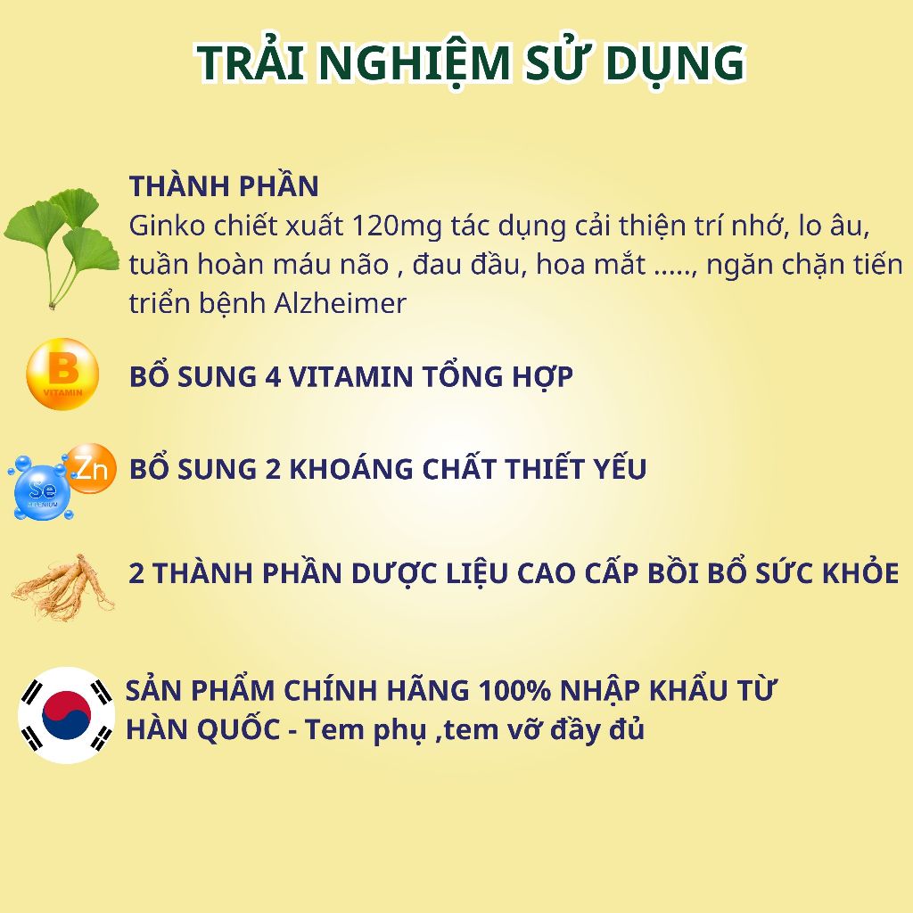 Viên uống bổ não NUTRIONELIFE Ginkgo Biloba Tăng Cường Trí Nhớ,Giảm Đau Đầu,Chóng Mặt,Rối Loạn Tiền Đình 20 Viên