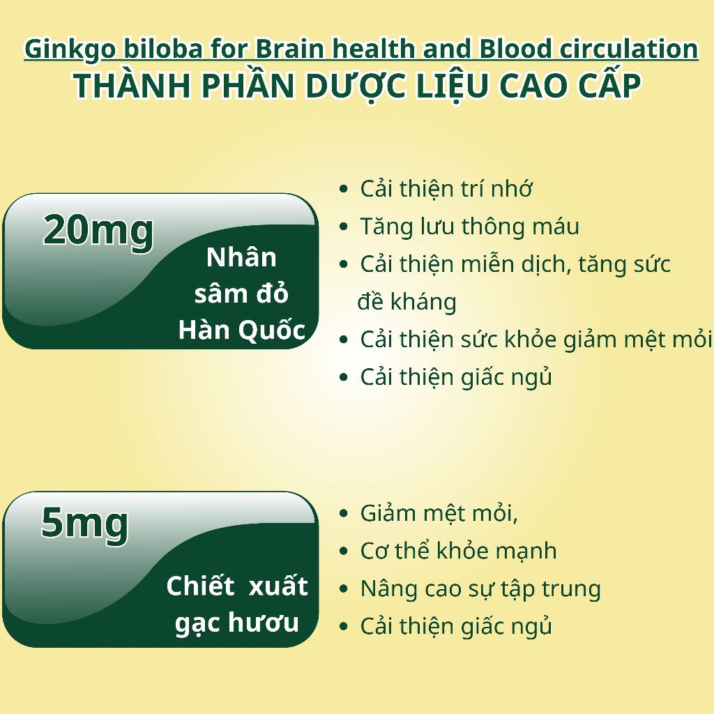 Viên uống bổ não NUTRIONELIFE Ginkgo Biloba Tăng Cường Trí Nhớ,Giảm Đau Đầu,Chóng Mặt,Rối Loạn Tiền Đình 20 Viên