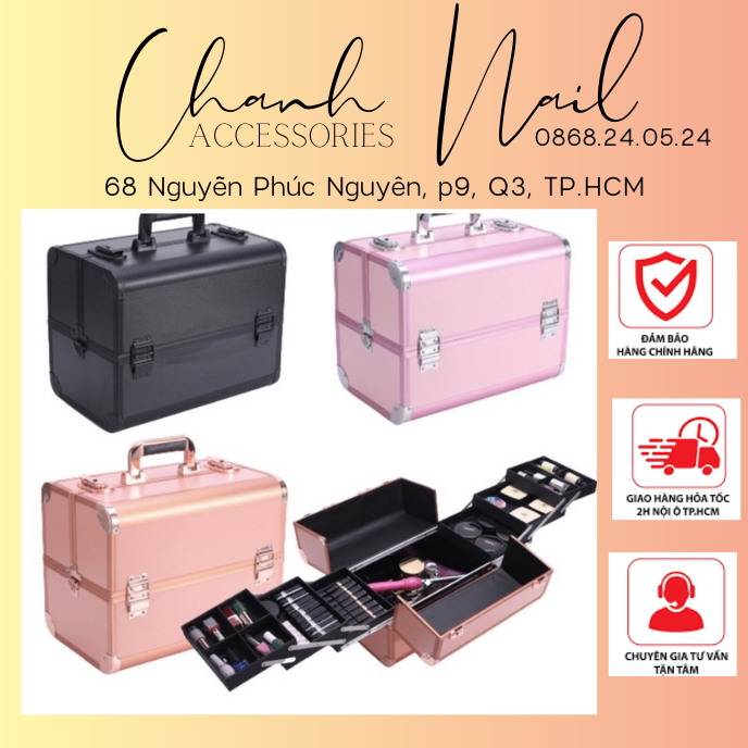Cốp Nhựa Cao Cấp khung nhôm 4 Tầng Đựng Đồ Nail - Mi - Makeup