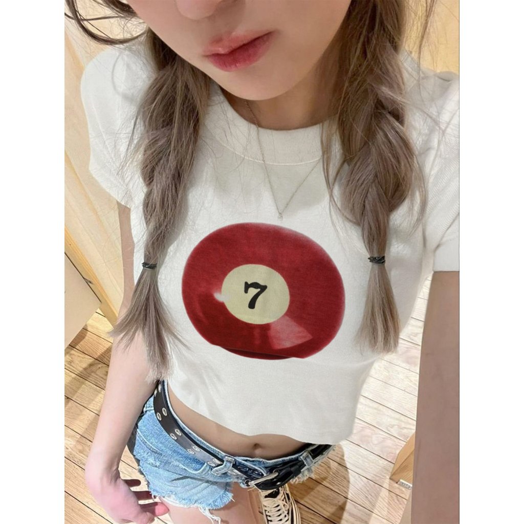 Áo thun baby tee Kill System KESHI hình in bida chất thun co giãn màu trắng