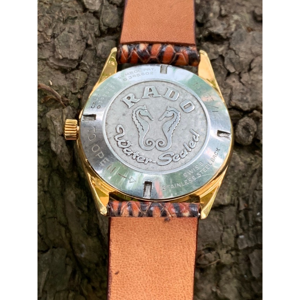 Đồng hồ nam Rado Daymaster mặt cười automatic 30 jewels, niềng mạ vàng,  máy vàng, 1 lịch, dây da Swiss made