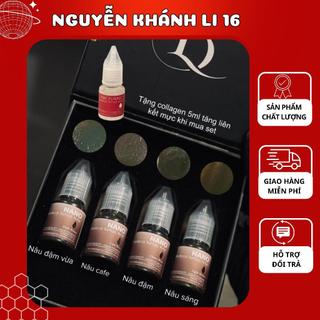 Mực phun xăm mày lọ 5 ml set 4 chai tặng 1 collagen chính hãng, mực phun xăm hữu cơ tạo sợi bám nhanh giữ màu tốt