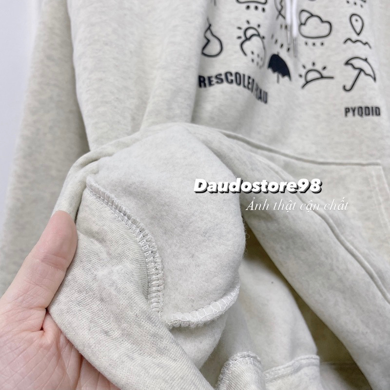 Áo Hoodie nam nữ Weather nỉ bông dây rút form rộng Áo nỉ bông nam nữ tay bồng in Icon cực xinh