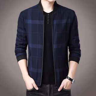 Áo khoác bomber nam, áo khoác kẻ, 2 màu đen – xanh – AL28
