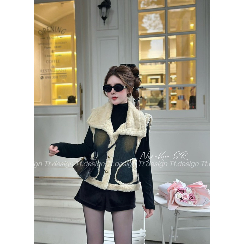 Áo Gile JEAN-phối lông dầy dặn QCl1 ảnh thật