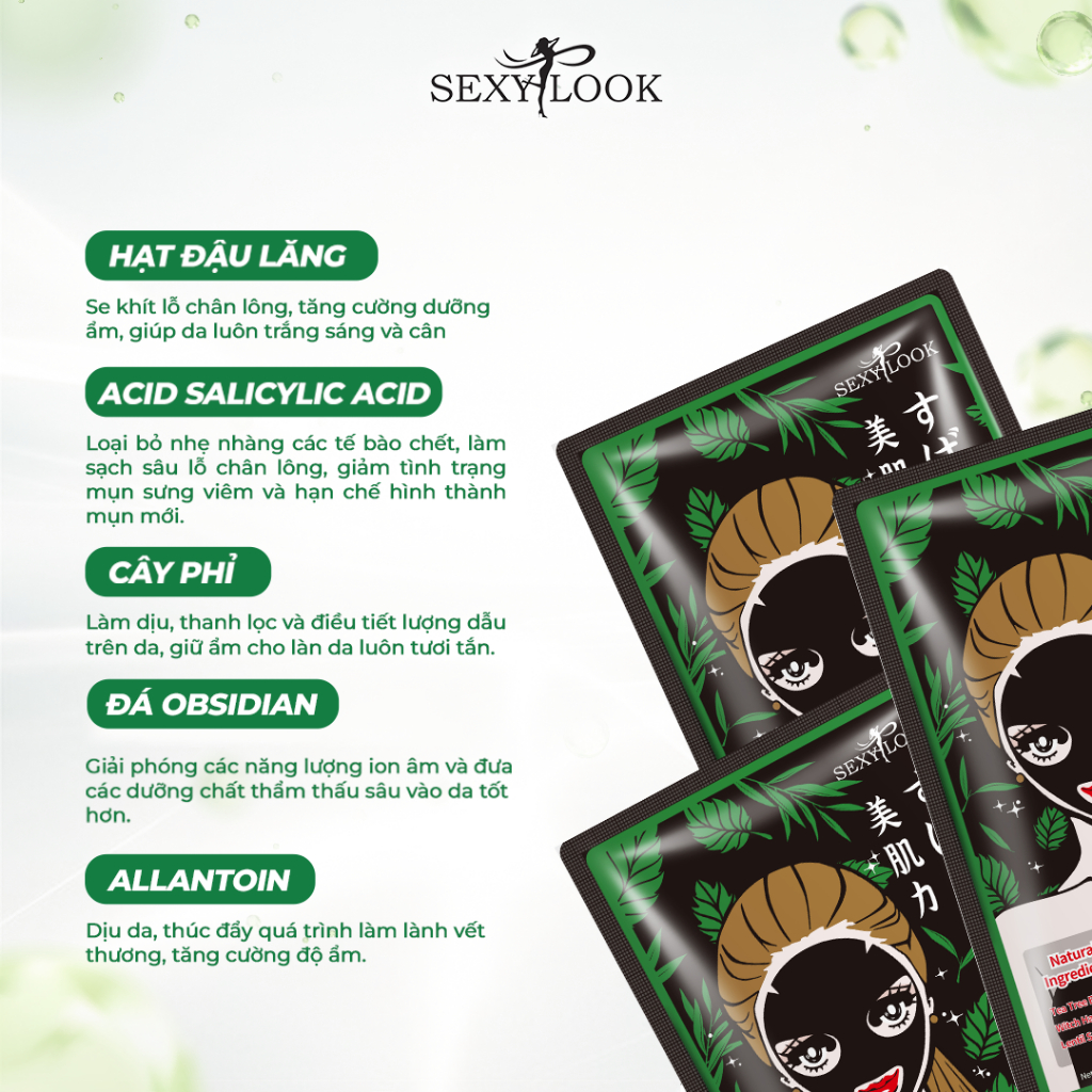 Combo Mặt Nạ Đen Tràm Trà Và Hoa Sơn Trà Kiểm Soát Dầu Cấp Ẩm Da SEXYLOOK 2 miếng x 28ml