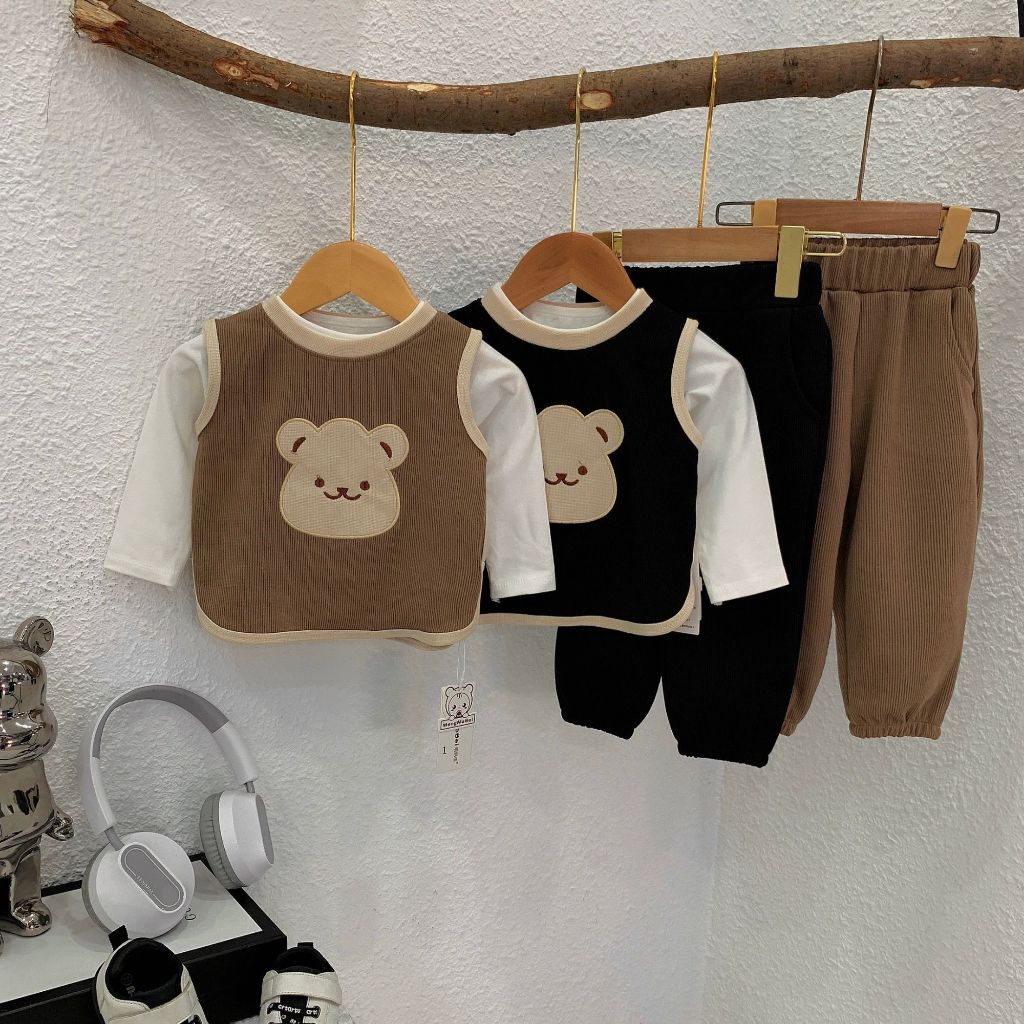 Bộ Thu Đông Cho Bé Trai Gái Set 3 Món Chất Liệu Gân Tăm Hàng Quảng Châu Cao Cấp
