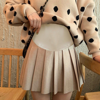  Chân váy bầu thu đông chất DẠ xếp li dáng ngắn chữ A công sở đi chơi có đỡ bụng và chun rút điều chỉnh 