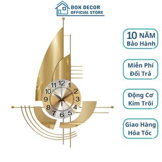 Đồng Hồ Treo Tường Trang Trí Thuận Buồm Xuôi Gió, Thuyền Vàng Nghệ Thuật Kim Trôi Cao Cấp Box Decor BD2335