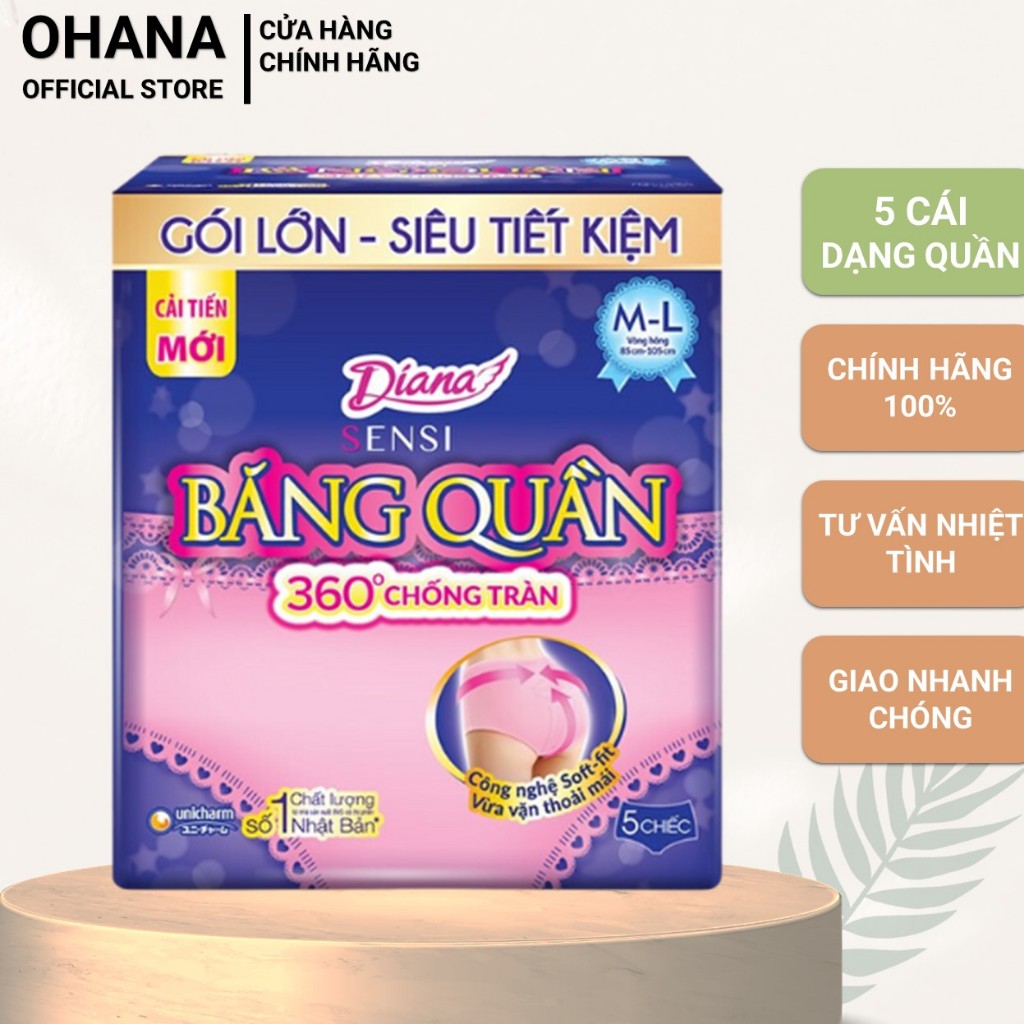 Băng Quần Diana Sensi 360 Độ Chống Tràn Size M-L 5 Chiếc/Gói