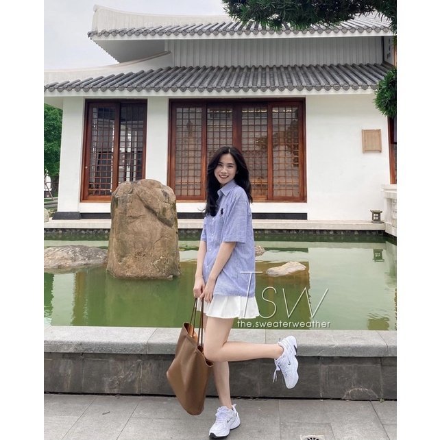 Áo sơ mi thêu ngựa phong cách trẻ trung năng động, dáng cộc basic