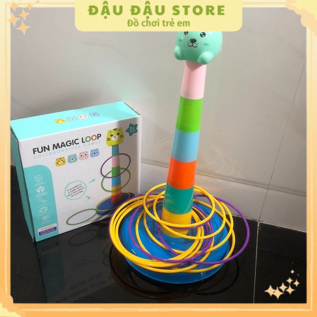 Bộ trụ xếp chồng ném vòng nhựa giúp trẻ vận động, đồ chơi cho bé vận động 3 tuổi Đậu Đậu Store