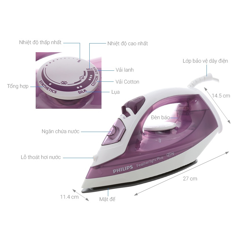 Bàn ủi hơi nước Philips GC1426 - Hàng chính hãng - Bảo hành 24 tháng