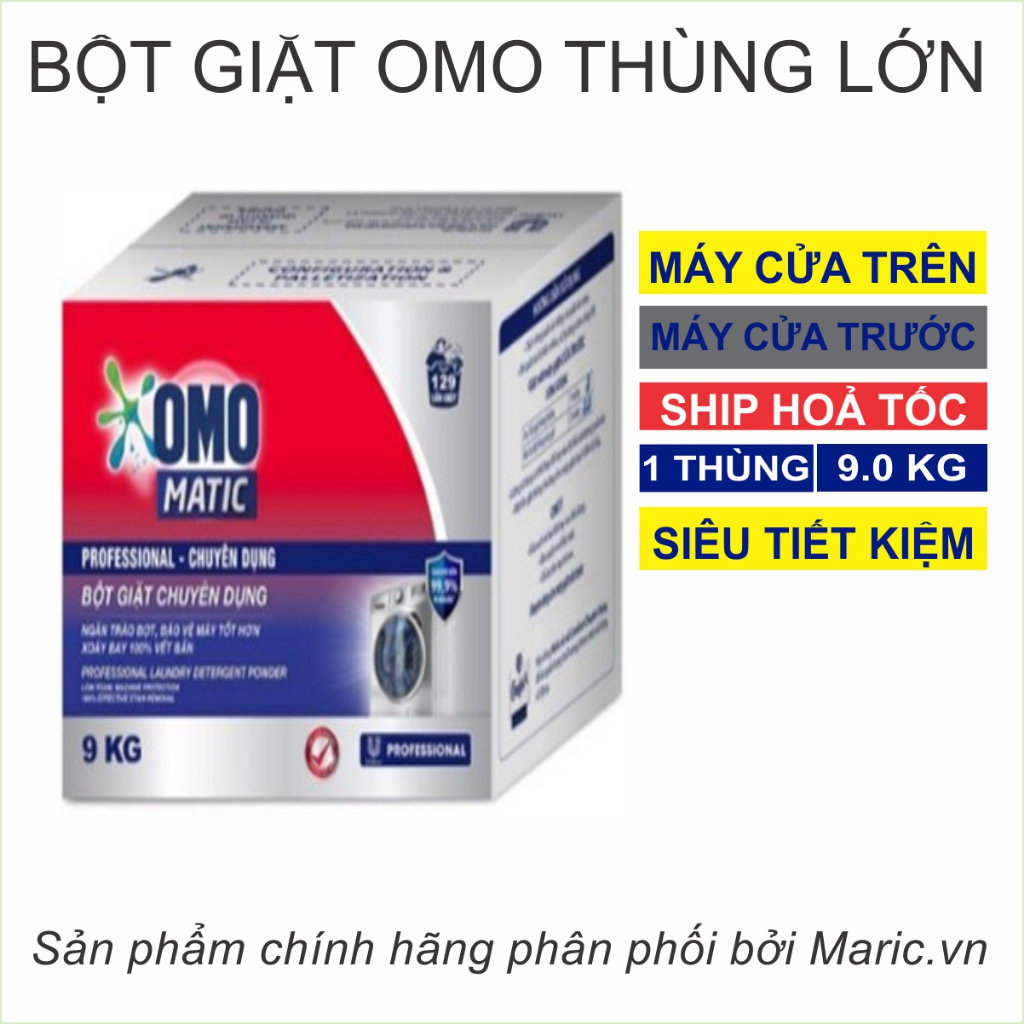 Bột giặt OMO thùng 9KG cho máy cửa trên, cửa trước, giặt tay