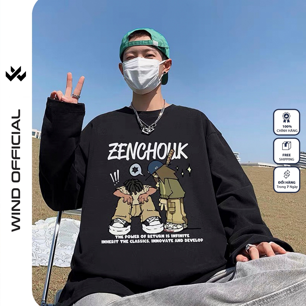 Áo thun tay dài WIND phông unisex form rộng ZENCHOUK thời trang sweater nam nữ oversize