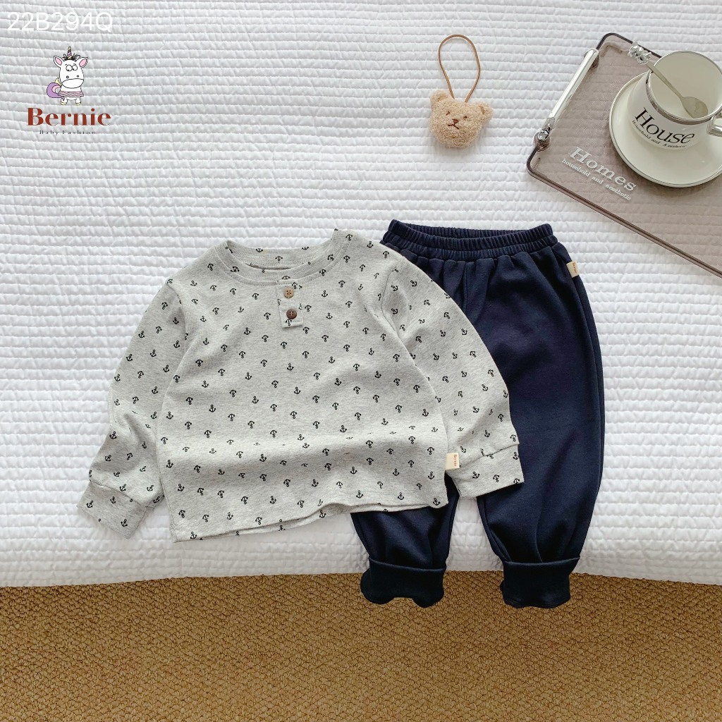 Bộ thu đông bé trai cotton bozip mềm mại cho bé từ 9-23kg Bernie - Bộ dài tay bé trai - 22B294Q