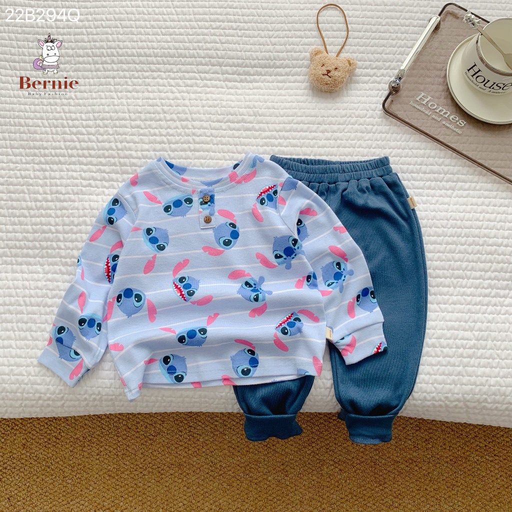 Bộ thu đông bé trai cotton bozip mềm mại cho bé từ 9-23kg Bernie - Bộ dài tay bé trai - 22B294Q