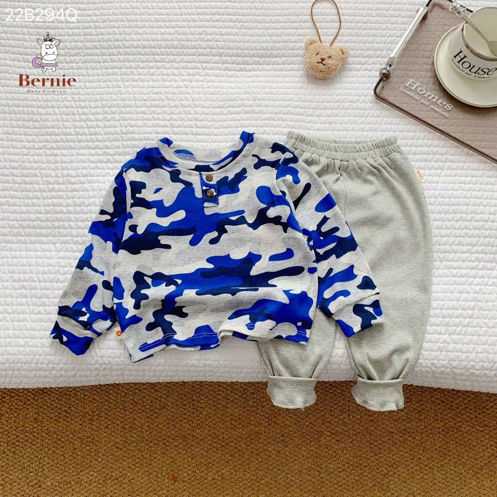 Bộ thu đông bé trai cotton bozip mềm mại cho bé từ 9-23kg Bernie - Bộ dài tay bé trai - 22B294Q