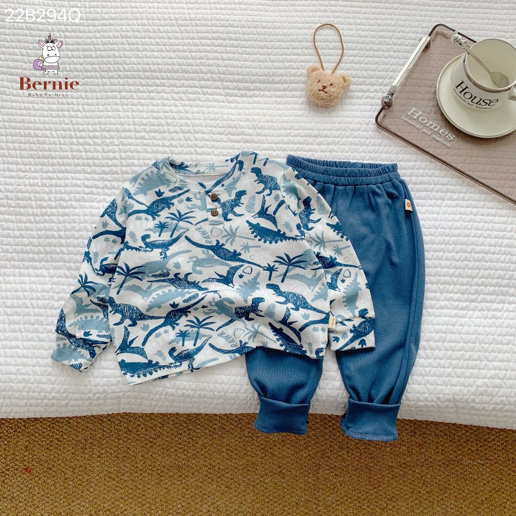 Bộ thu đông bé trai cotton bozip mềm mại cho bé từ 9-23kg Bernie - Bộ dài tay bé trai - 22B294Q