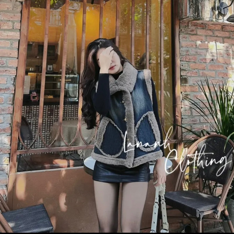 Áo Gile JEAN-phối lông dầy dặn QCl1 ảnh thật