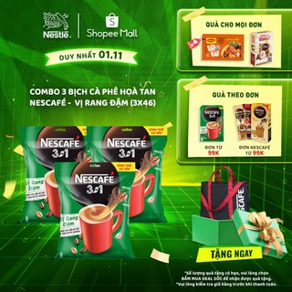 Combo 3 bịch Cà phê hòa tan Nescafé 3in1 công thức cải tiến - vị rang đậm (Bịch 46 gói x16g)