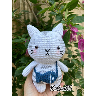 Mèo Tabby đeo túi cá