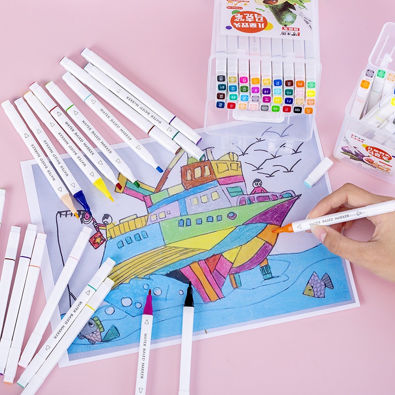 Bút màu marker gốc nước mini hai đầu combo 12/24/36/48 màu, đồ dùng văn phòng phẩm E1453