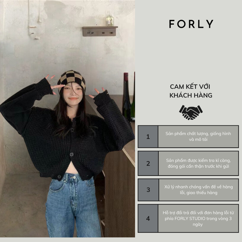 Áo khoác len Forly dáng croptop phối viền xẻ FG191