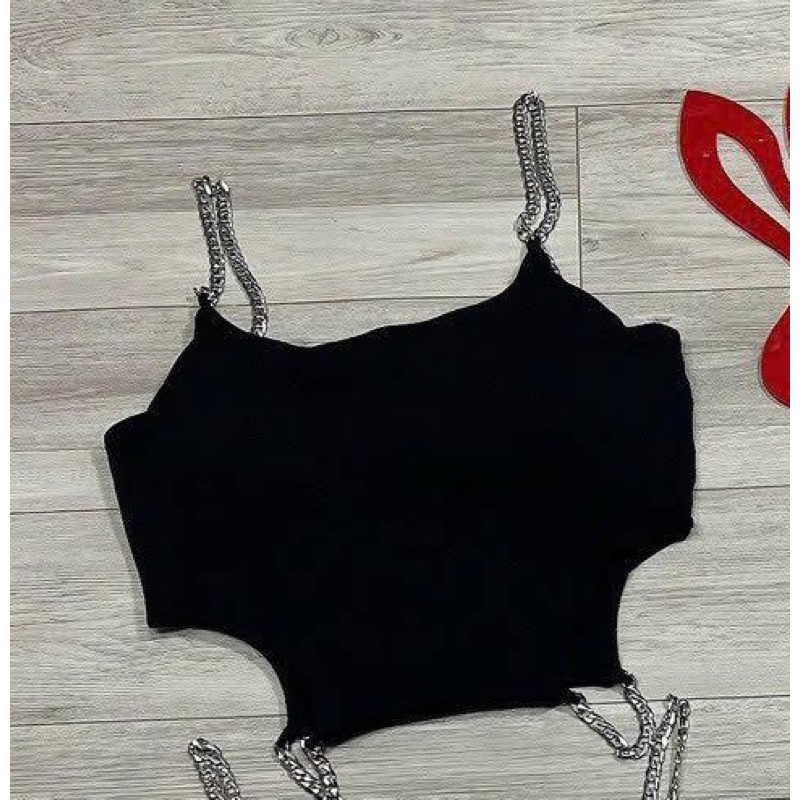 Áo Dây Cúp Mút Ngực Dây Xích Croptop Khoét Đan Eo Chất Borip