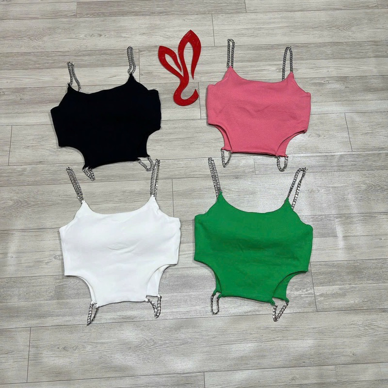 Áo Dây Cúp Mút Ngực Dây Xích Croptop Khoét Đan Eo Chất Borip