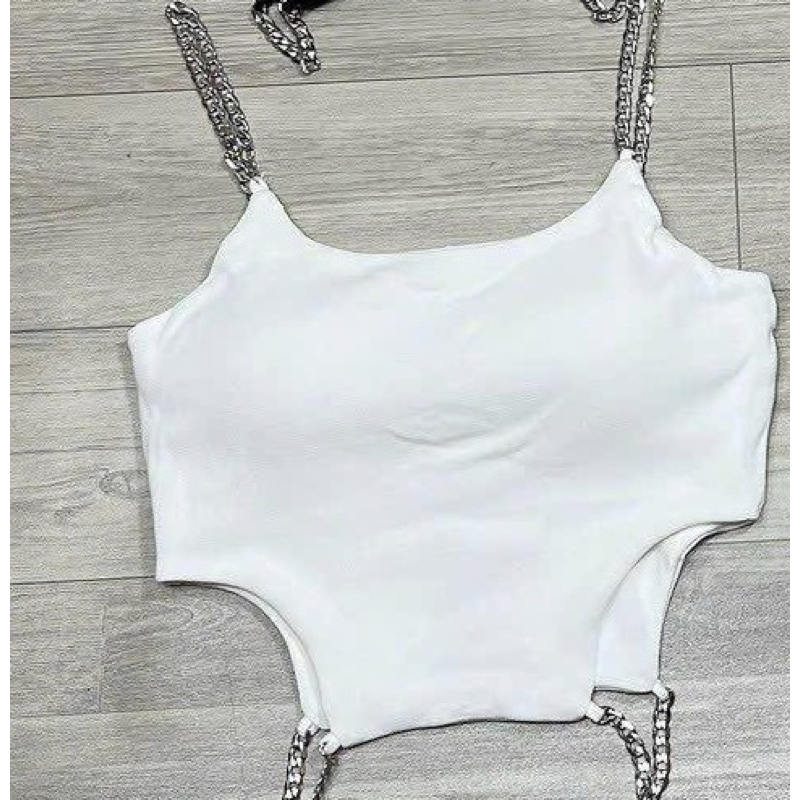 Áo Dây Cúp Mút Ngực Dây Xích Croptop Khoét Đan Eo Chất Borip