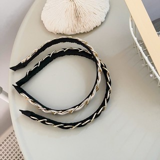 Băng đô cài tóc mắt xích vàng đan vải