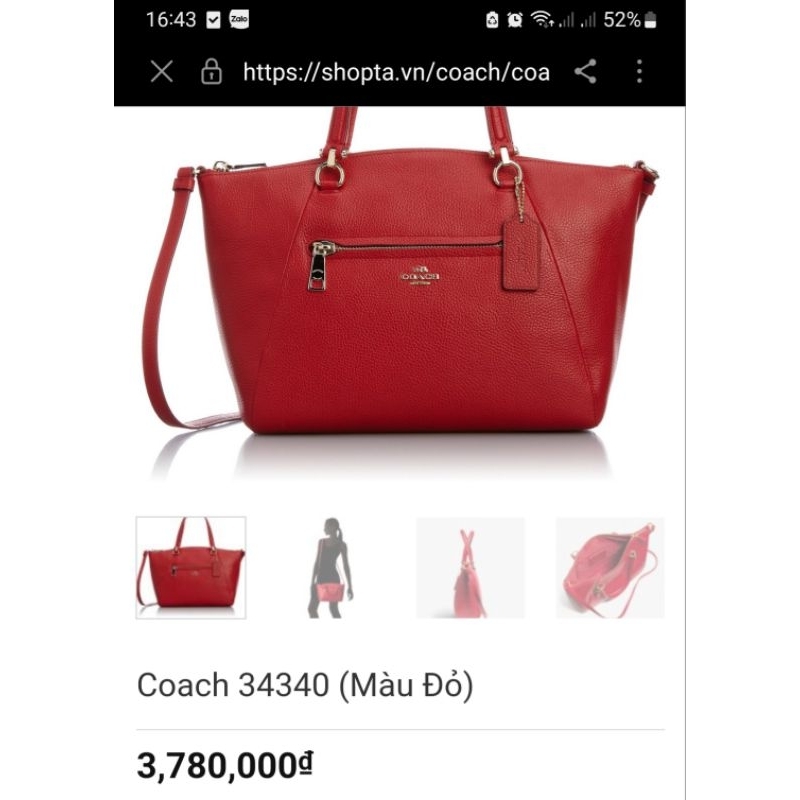 Túi tote da thật hiệu Coach màu đỏ size 33×20  nho xinh si Nhật