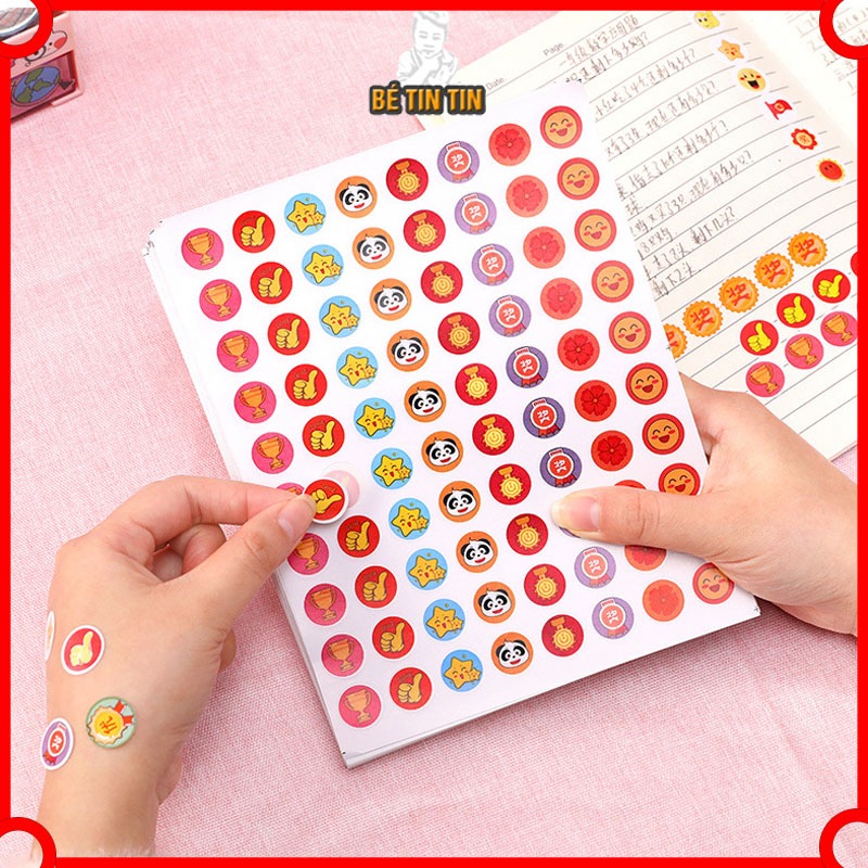 Sticker khen thưởng học sinh dán sổ cute dễ thương, sticker mặt cười ngôi sao đồ dùng học tập văn phòng phẩm