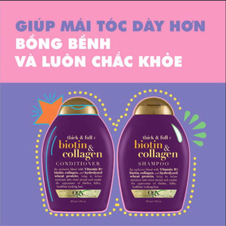 Bộ Dầu Gội Xả OGX Thick & Full Organix Biotin & Collagen