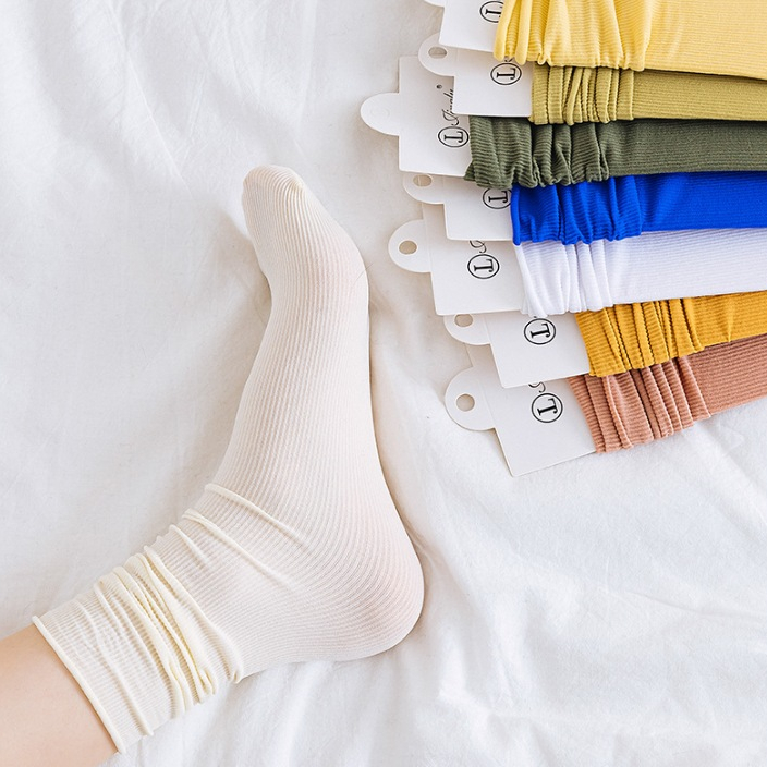 Tất Vớ nam nữ cổ cao nhún trơn gân nhỏ mỏng nhiều màu - TDRM13