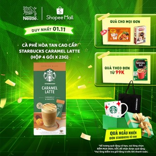 Cà phê hòa tan cao cấp Starbucks Caramel Latte (Hộp 4 gói x 23g)