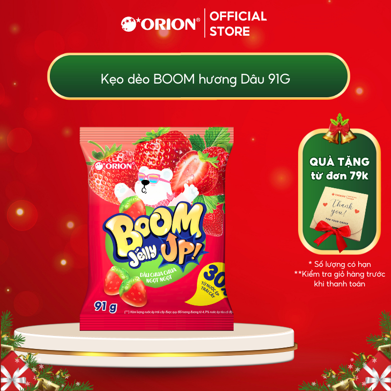 Kẹo Dẻo Boom Jelly THẠCH Orion Hương Dâu túi 91G