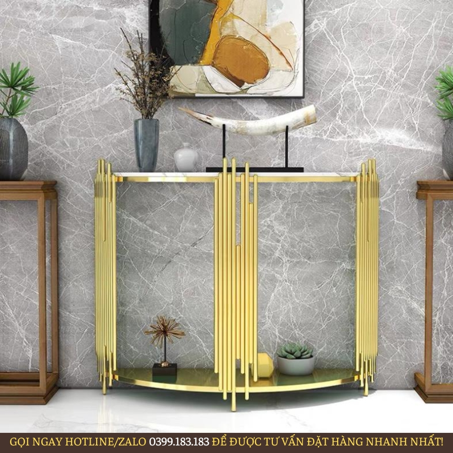 Kệ đứng console mặt đá vân mây cao cấp, khung chân kim loại sơn tĩnh điện CS#11 - đặt hàng ib shop