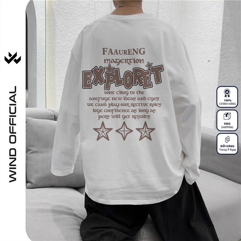 Áo thun tay dài WIND phông unisex form rộng 3 Ngôi Sao thời trang sweater nam nữ oversize