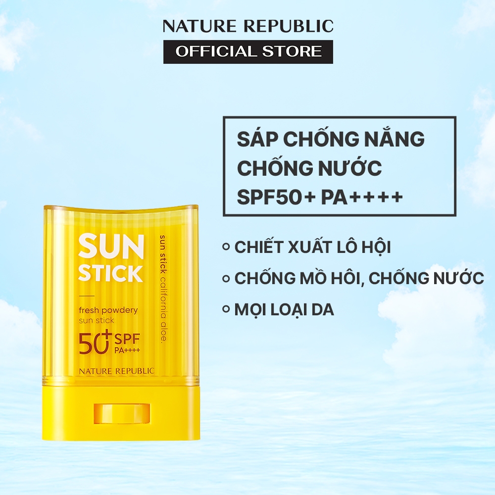 (Date T10/2024)Nature Republic Sáp chống nắng California Aloe Fresh Powdery Sun Stick SPF50+PA++++ 24g