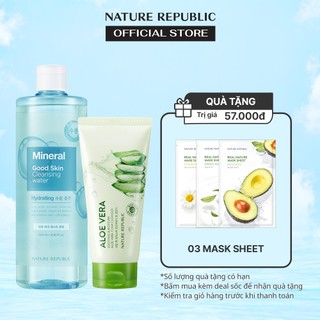 Combo nature republic sữa rửa mặt soothing & moisture aloe vera foam cleanser 150ml và nước tẩy trang mineral 500ml