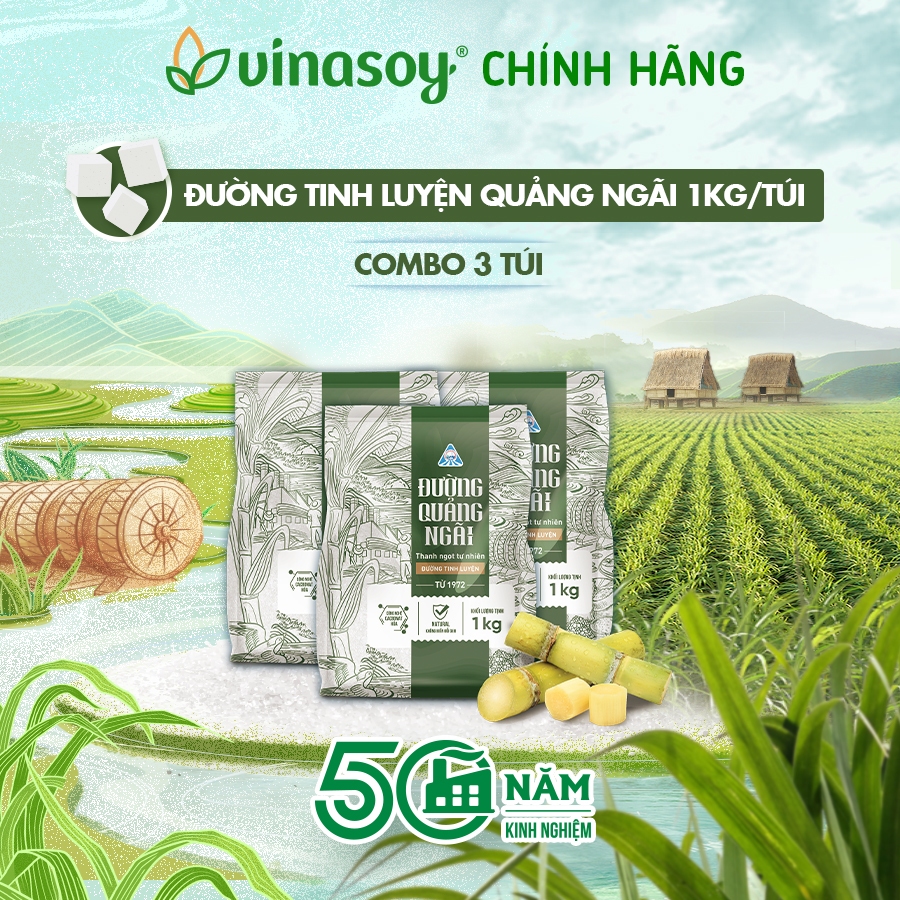 Combo 3 túi Đường tinh luyện Đường Quảng Ngãi 1kg/túi