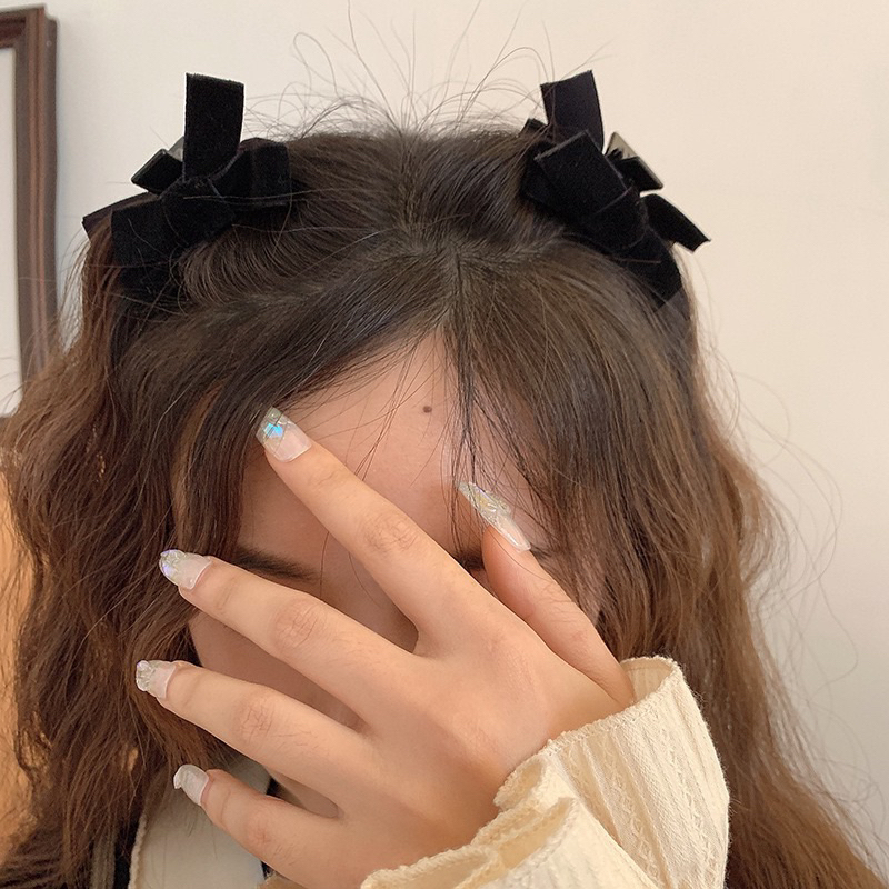 1pcs Kẹp tóc mái mini nơ nhung siêu cute cho nữ dễ thương K119